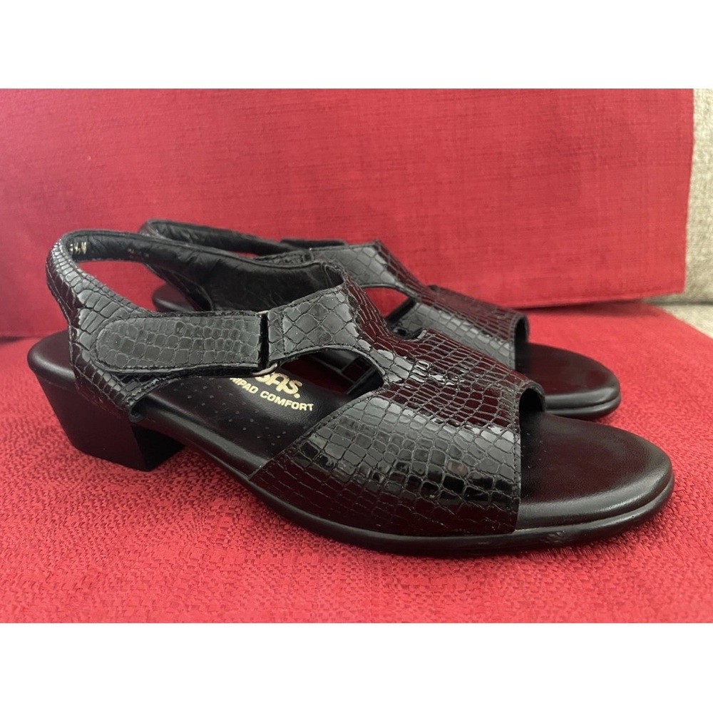 SAS Suntimer SANDALS Women’s 9.5 N Tri-Pad Comfort Open Toe Black Croc Leather